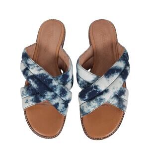 Madewell The Skyler Slide Sandals 7 Blue White Cross Strap Flat Slip On Shoes